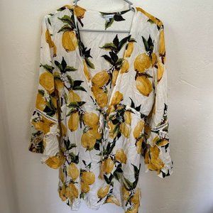 Lemon and White Swim Coverup Romper